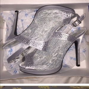 Silver prom shoes with rhinestones